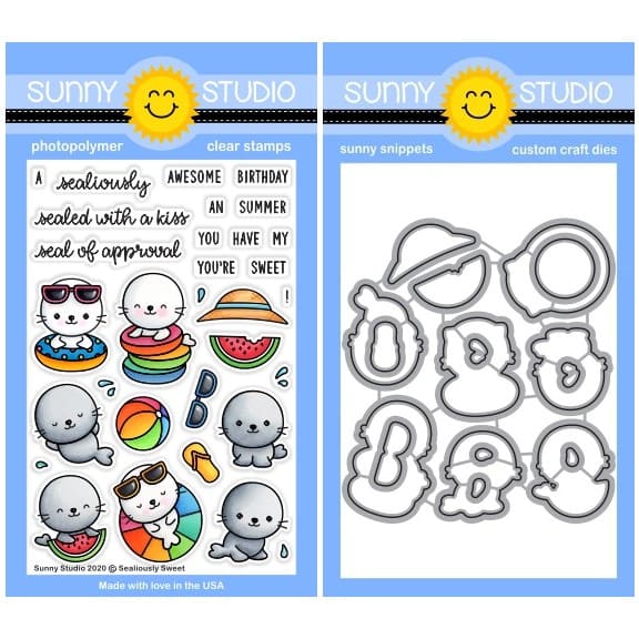 Sunny Studio Sealiously Sweet Summer Seals, Beach Ball, Watermelon, Flip Flops & Sunglasses Clear Stamps & Metal Craft Dies