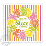 Sunny Studio Citrus Slice of Happiness Summer Wreath Striped Scalloped Card using Slice of Summer Clear Layering Craft Stamps