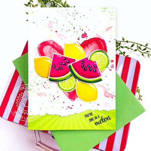 Sunny Studio You're One in A Melon Watermelon, Lemons & Limes Summer Card (using Slice of Summer Clear Layering Stamps)