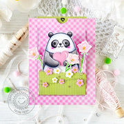 Sunny Studio Stamps You're So Lovely Panda Pink Gingham Interactive Pop-up Card using Sliding Window Metal Cutting Craft Dies