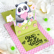 Sunny Studio You're So Lovely Big Panda Pink Gingham Interactive Pop-up Card using Lovey Dovey Clear Sentiment Craft Stamps
