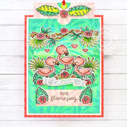 Sunny Studio Stamps Flamazing Flamingos Tropical Summer Interactive Pop-up Card using Sliding Window Metal Cutting Craft Dies