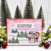 Sunny Studio Girl with Snowman & Snowy Trees Handmade Holiday Christmas Card using Snow One Like You 2x3 Clear Craft Stamps