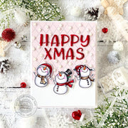 Sunny Studio Happy Christmas Pink & Red Snowmen & Snowflake Winter Holiday Card using Snowman Kisses 3x4 Clear Craft Stamps