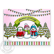 Sunny Studio Snowman with Holiday Lights Season's Greetings Christmas Card using Snowmen in Sweaters 4x6 Clear Craft Stamps