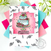 Sunny Studio Wishing You A Big Slice of Happiness Pig & Aqua Birthday Cake Card (using Special Day 4x6 Clear Stamps)