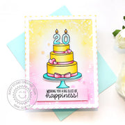 Sunny Studio Wishing You A Big Slice of Happiness 20th Birthday Cake Card with Number Candles using Special Day Clear Stamps