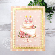 Sunny Studio 40th Birthday Cake Scalloped Polka-dot Card by Marie Marco with No Line Coloring using Special Day Clear Stamps