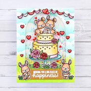 Sunny Studio Bunny Rabbit Bride & Groom on Wedding Cake Slice of Happiness Card (using Bunnyville 4x6 Clear Stamps)