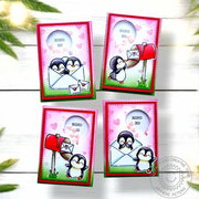 Sunny Studio Penguins, Mailbox & Speech Bubble Mini Shaker Classroom Valentine's Day Cards Set using Snail Mail Clear Stamps