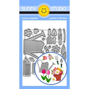 Sunny Studio Stamps Spring Garden Watering Can, Flowerpot, Shovel, Trowl & Flowers Metal Cutting Dies SSDIE-365