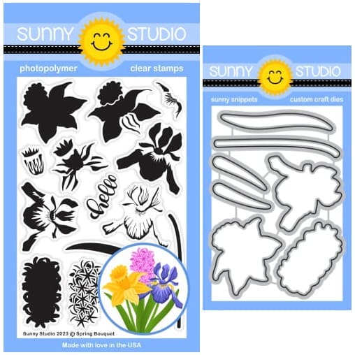 Sunny Studio Stamps Spring Bouquet Layering Floral Flowers 4x6 Clear Photopolymer Stamp Set & Metal Cutting Craft Dies