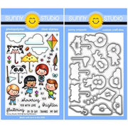 Sunny Studio Spring Showers Kids, Critter Umbrellas, Clouds, Kite, & Butterflies 4x6 Clear Stamps & Metal Cutting Craft Dies