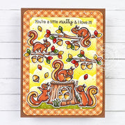 Sunny Studio You're A Little Nutty & I love it Squirrels Playing in Tree Fall Card using Squirrel Friends Clear Craft Stamps
