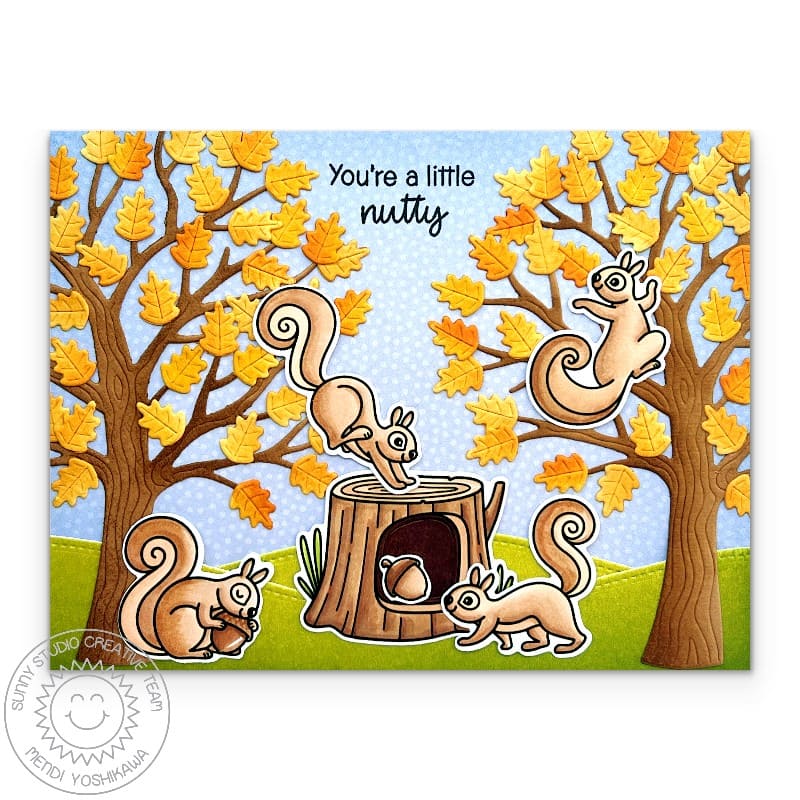 Sunny Studio Stamps Squirrel Friends & Autumn Tree You're A Little Nutty Fall Card
