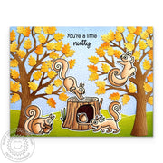 Sunny Studio Stamps You're A Little Nutty Squirrels Playing in Oak Trees Fall Card using Autumn Tree Metal Cutting Craft D