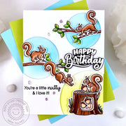 Sunny Studio You're A Little Nutty & I love it Squirrels in Trees Birthday Card using Squirrel Friends 4x6 Clear Craft Stamps