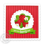 Sunny Studio Stamps You are The Berry Best Punny Strawberries Scalloped Summer Card using Strawberry Patch Metal Craft Dies