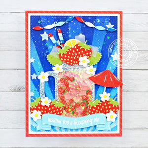 Sunny Studio Stamps Red, White & Blue Fourth of July Strawberry Lemonade Card using Crepe Paper Streamers Metal Craft Dies