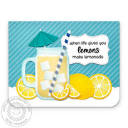 Sunny Studio When Life Gives You Lemons Make Lemonade Summer Jar Mug Card using Punny Fruit Greetings 4x6 Clear Craft Stamps