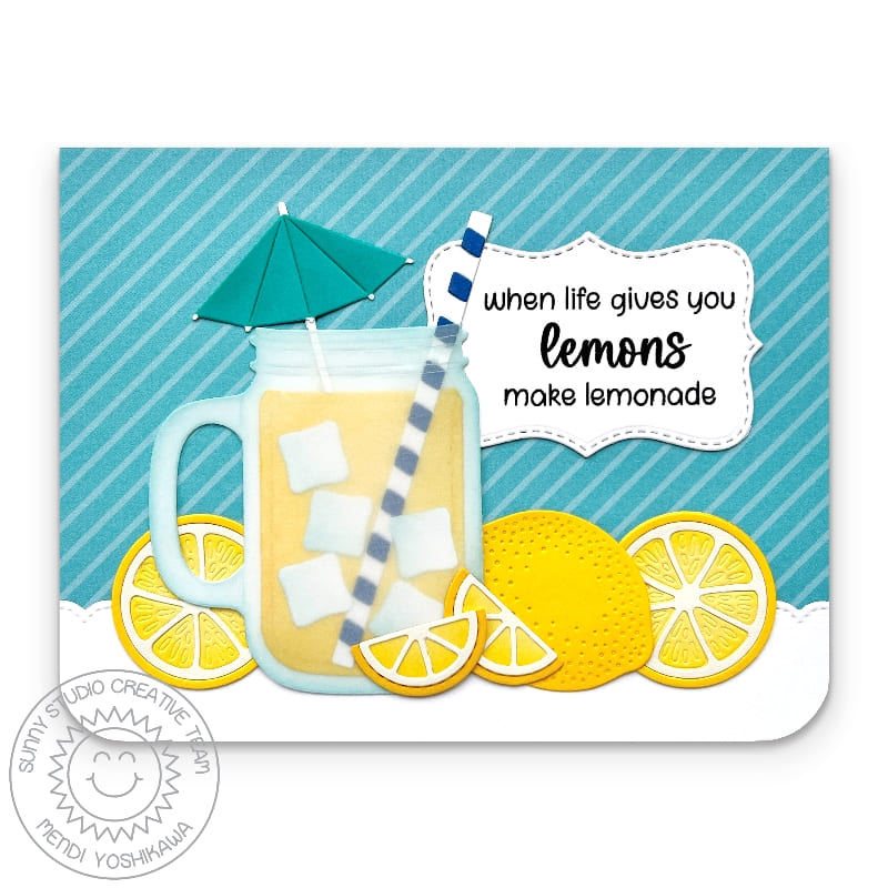Sunny Studio Stamps When Life Gives You Lemons Make Lemonade Jar Mug Striped Card using Summer Splash 6x6 Paper Pad