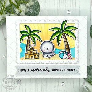 Sunny Studio Stamps Have A Sealiously Awesome Birthday Seal Embossed Card (using Quilted Hearts 6x6 Embossing Folder)