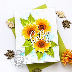 Sunny Studio Layered Sunflower Autumn Fall Hello Card (using Sunflower Fields 4x6 Clear Layering Stamps)