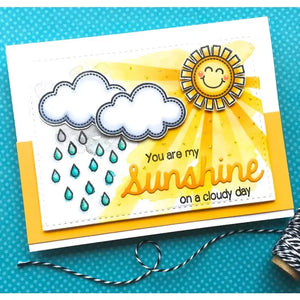 Sunny Studio Stamps You Are My Sunshine On A Cloudy Day Sun with Clouds & Rain Card (using Sunshine Word Metal Cutting Die)
