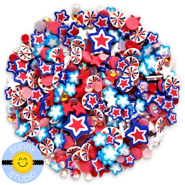 Sunny Studio Stamps Americana Clay Confetti, Star Sprinkles, & Iridescent Jewel Patriotic Embellishments for Shaker Cards
