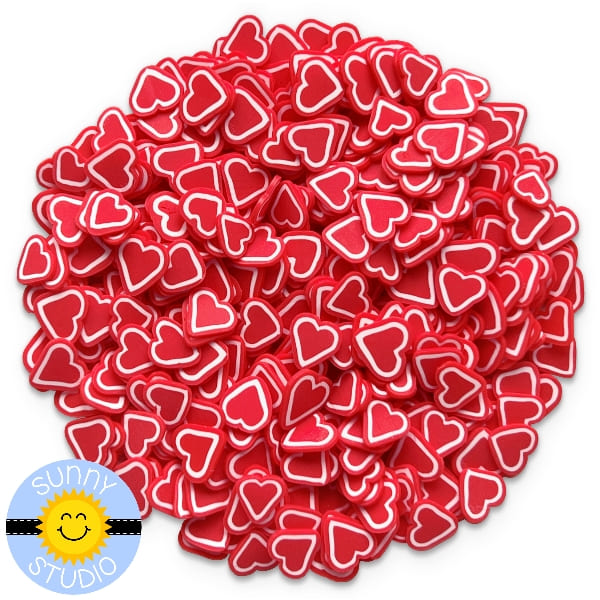 Sunny Studio Stamps Red Heart Confetti with White Outline Valentine's Day Clay Sprinkles Embellishments for Shaker Cards