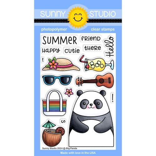 Sunny Studio Big Panda Bear Summer-Themed 4x6 Clear Photopolymer Craft Stamps Set