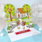 Sunny Studio Squirrels with House & Apple Trees Sweet Home Handmade Pop-Up Easel Card using Pathway Home Clear Craft Stamps
