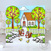 Sunny Studio Squirrels with House & Apple Trees Sweet Home Handmade Pop-Up Easel Card using Pathway Home Clear Craft Stamps