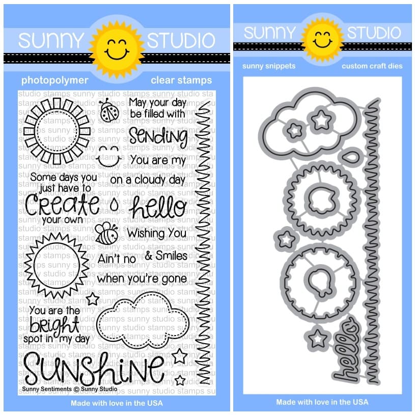 Sunny Studio Stamps Sunny Sentiments 4x6 Sunshine, Sun, Cloud & Grass Photo-Polymer Clear Stamps & Craft Dies Set