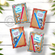 Sunny Studio Critters with Colored Pencils Lunch Box Notes Mini Cards using A Cut Above Layering Layered Clear Craft Stamps