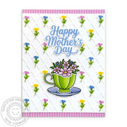 Sunny Studio Floral Flower Teacup Embossed Diamond DIY Mother's Day Card using Afternoon Tea Craft Stamps & Embossing Folder