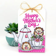 Sunny Studio Teapot, Teacup, & Hedgehog Handmade Mother's Day Teabag Holder Gift Card using Afternoon Tea Clear Craft Stamps