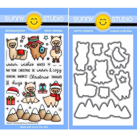 Sunny Studio Alpaca Holiday Winter Llama 4x6 Clear Craft Stamps & Metal Cutting Dies Set