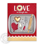Sunny Studio Stamps Baking Heart Cookie Tray Love You Dough Much Valentine's Day Card using Sydney Alphabet Metal Craft Dies