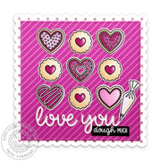 Sunny Studio I Love You Dough Much Punny Valentine's Day Heart Cookie Scalloped Card using Baked With Love Clear Craft Stamps