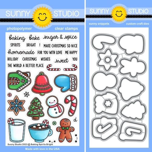 Sunny Studio Baking Spirits Bright Christmas Holiday Sugar Cookies, Milk & Hot Cocoa Clear Stamps & Metal Craft Dies