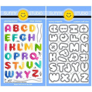 Sunny Studio Balloon Alphabet Clear Stamps & Metal Cutting Craft Dies for Stamping, Cardmaking, Scrapbooking, & Paper Crafts