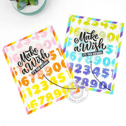 Sunny Studio Make A Wish Colorful Stamped Background Handmade DIY Birthday Cards using Balloon Numbers 3x4 Clear Craft Stamps