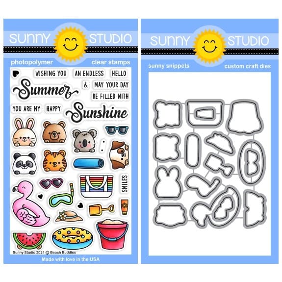 Sunny Studio Stamps Beach Buddies 4x6 Clear Photopolymer Stamps & Metal Cutting Craft Dies for Stamping SSCL-296