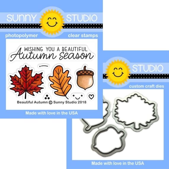 Sunny Studio Beautiful Autumn Fall Leaves & Acorn 2x3 Clear Craft Stamps & Metal Cutting Dies Set