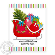Sunny Studio Sleigh Stacked with Gifts Colorful Christmas Card using Build-a-Greeting Holidays Clear Sentiment Craft Stamps