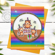 Sunny Studio Kitty Cat Party Rainbow Striped Handmade DIY Birthday Card using Cat Antics & Party Pets 4x6 Clear Craft Stamps
