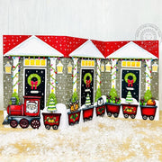 Sunny Studio Stamps Neighborhood Homes House Christmas Holiday Tri-fold Card using Distinctive Door Metal Cutting Craft Dies