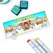 Sunny Studio Hens on Farm Punny Eggscellent Birthday Handmade DIY Slimline Card using Clucky Chickens 4x6 Clear Craft Stamps
