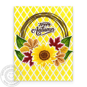 Sunny Studio Happy Autumn Fall Leaves & Sunflower Wreath DIY Card using Sunflower Fields Clear Layered Layering Craft Stamps